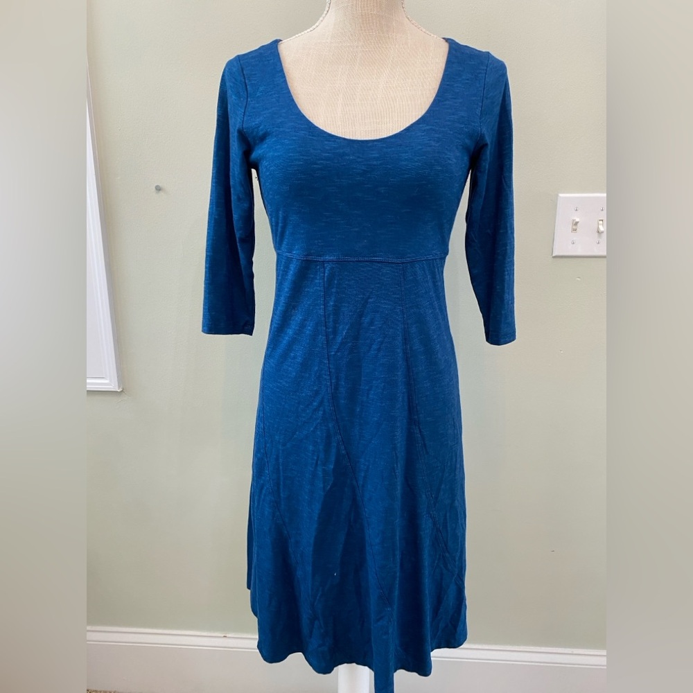 ❌SOLD❌TOAD & CO TEAL ORGANIC COTTON A LINE DRESS XS KNEE LENGTH 3/4 SEEVE